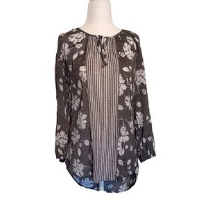 💐NWOT Fred David blouse/top with floral & stripes